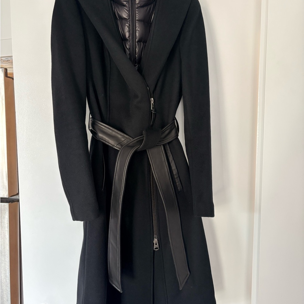 Mackage Black Belted Trench Coat with Quilted Zip Front